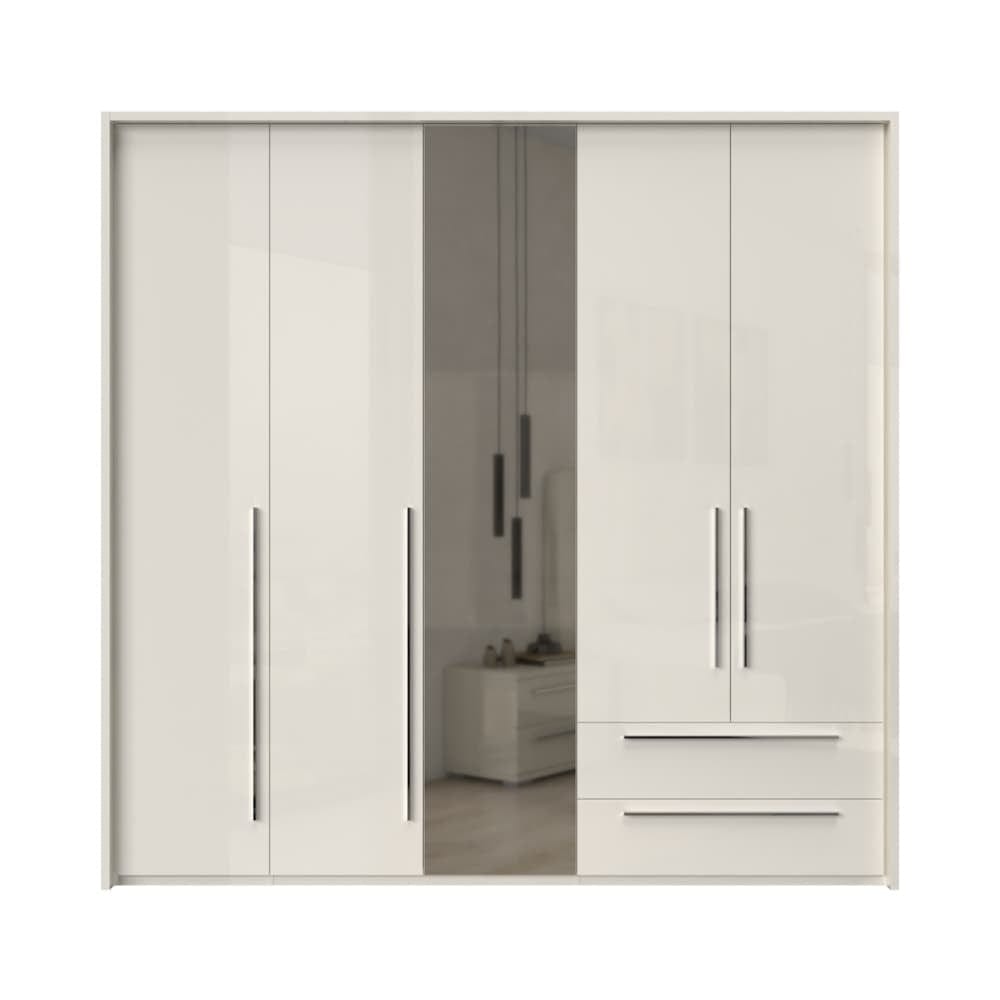 Jela Dulap din pal si MDF, cu 5 usi, 2 sertare si oglinda, Piano Stripes P52A-1OG/PN Bej, l232xA60xH226 cm