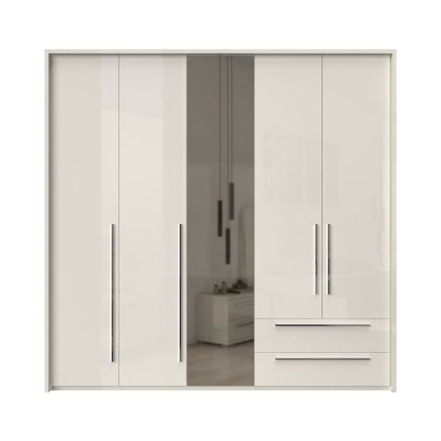 Jela Dulap din pal si MDF, cu 5 usi, 2 sertare si oglinda, Piano Stripes P52A-1OG/PN Bej, l232xA60xH226 cm