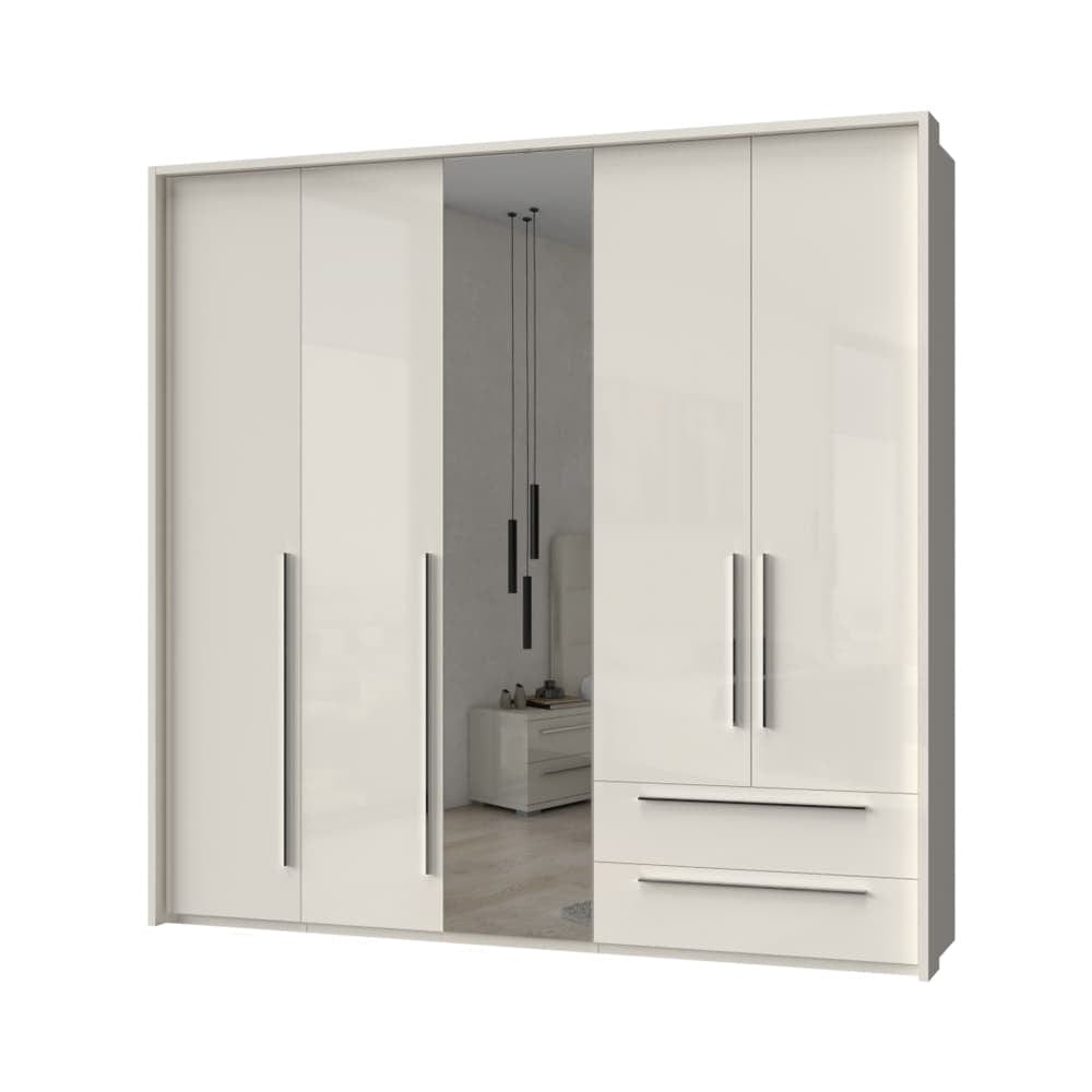 Jela Dulap din pal si MDF, cu 5 usi, 2 sertare si oglinda, Piano Stripes P52A-1OG/PN Bej, l232xA60xH226 cm