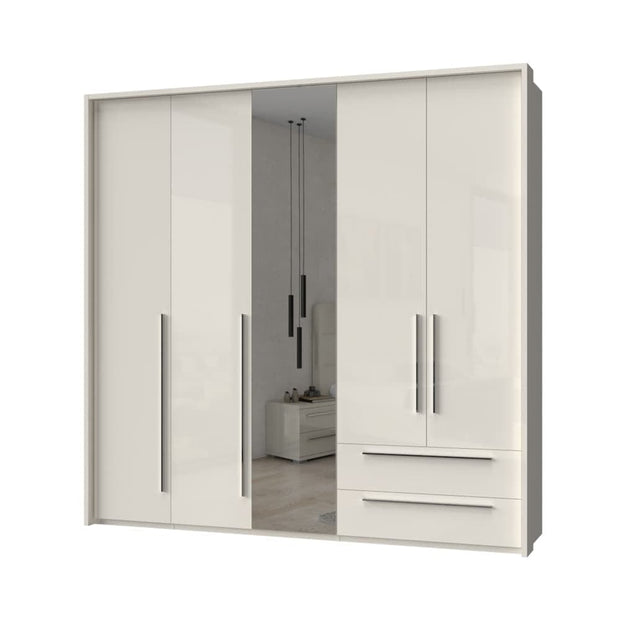 Jela Dulap din pal si MDF, cu 5 usi, 2 sertare si oglinda, Piano Stripes P52A-1OG/PN Bej, l232xA60xH226 cm