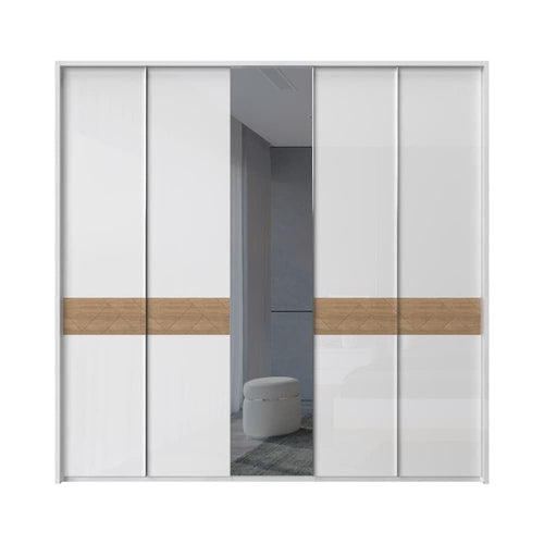 Jela Dulap din pal si MDF, cu 5 usi si oglinda, Avis Stripes P5A-1OG/AV Alb / Nuc Pacific, l232xA60xH227 cm