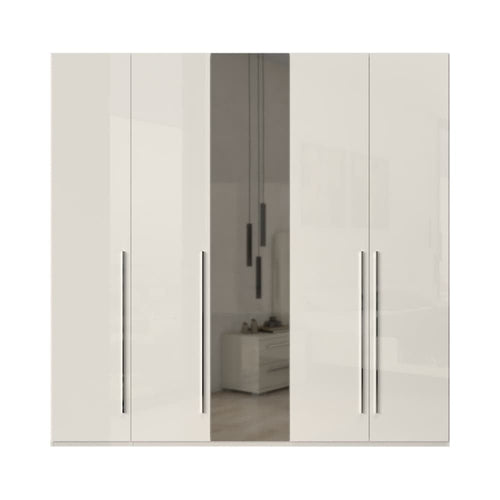 Jela Dulap din pal si MDF, cu 5 usi si oglinda, Piano P5-1OG/PN Bej, l227xA56xH224 cm