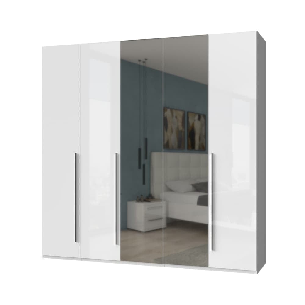 Jela Dulap din pal si MDF, cu 5 usi si oglinda, Piano P5-2OG/PN Alb, l227xA56xH224 cm