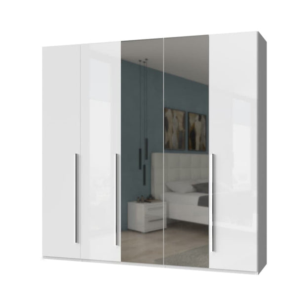 Jela Dulap din pal si MDF, cu 5 usi si oglinda, Piano P5-2OG/PN Alb, l227xA56xH224 cm