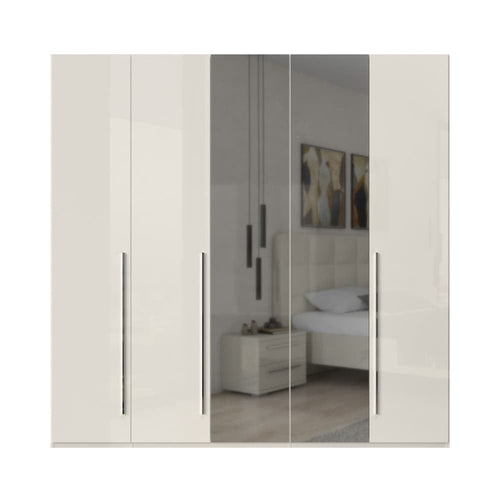 Jela Dulap din pal si MDF, cu 5 usi si oglinda, Piano P5-2OG/PN Bej, l227xA56xH224 cm