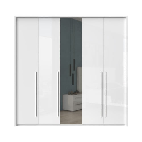 Jela Dulap din pal si MDF, cu 5 usi si oglinda, Piano Stripes P5A-1OG/PN Alb, l232xA60xH226 cm