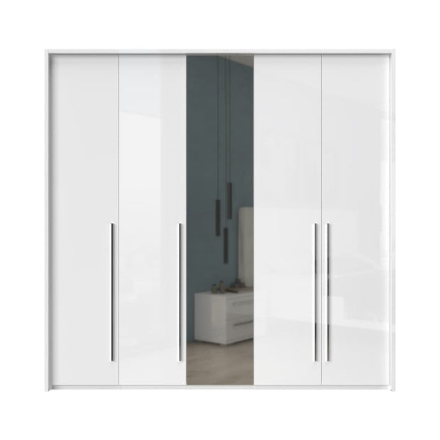 Jela Dulap din pal si MDF, cu 5 usi si oglinda, Piano Stripes P5A-1OG/PN Alb, l232xA60xH226 cm