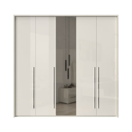 Jela Dulap din pal si MDF, cu 5 usi si oglinda, Piano Stripes P5A-1OG/PN Bej, l232xA60xH226 cm