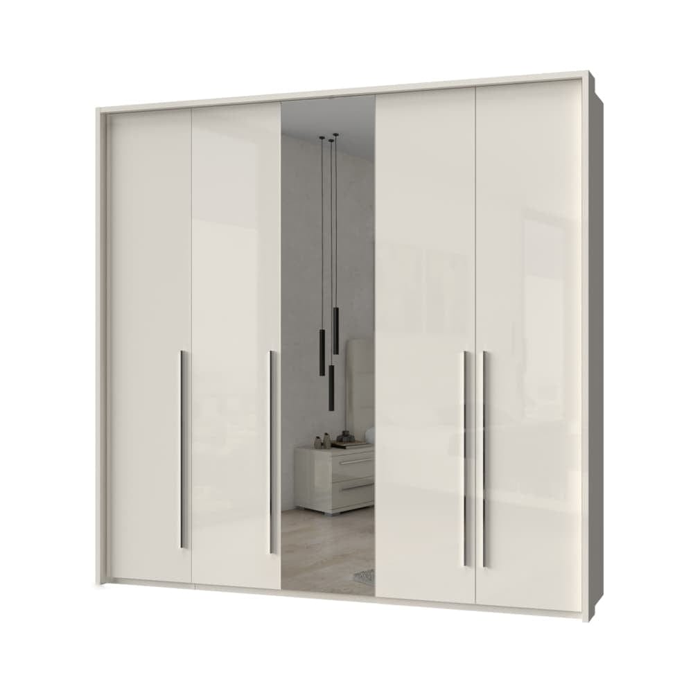 Jela Dulap din pal si MDF, cu 5 usi si oglinda, Piano Stripes P5A-1OG/PN Bej, l232xA60xH226 cm