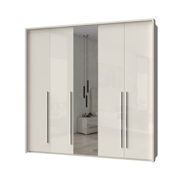 Jela Dulap din pal si MDF, cu 5 usi si oglinda, Piano Stripes P5A-1OG/PN Bej, l232xA60xH226 cm