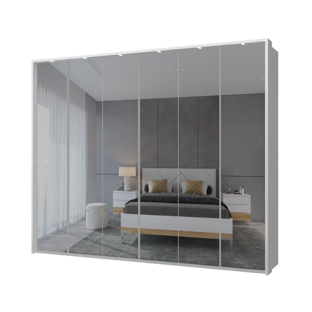 Jela Dulap din pal si MDF, cu 6 usi, oglinda si LED inclus, Avis Stripes P6B-6OG/AV Mirror Alb, l277xA60xH227 cm