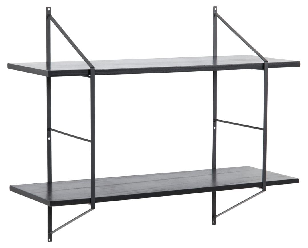 Actona Etajera suspendata din lemn de paulownia si metal, Belfast 2S Negru, l76xA25,5xH63 cm