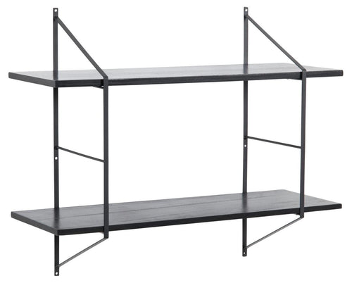 Actona Etajera suspendata din lemn de paulownia si metal, Belfast 2S Negru, l76xA25,5xH63 cm