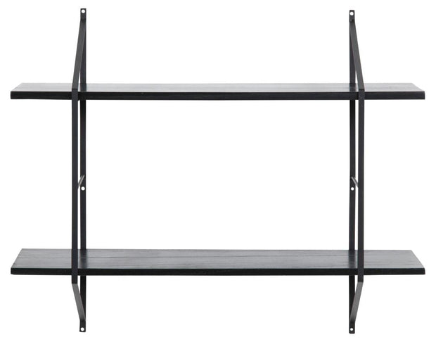 Actona Etajera suspendata din lemn de paulownia si metal, Belfast 2S Negru, l76xA25,5xH63 cm