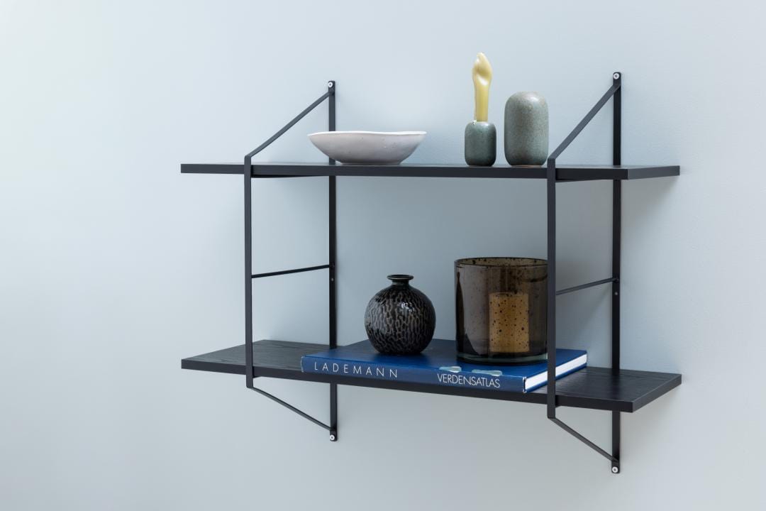 Actona Etajera suspendata din lemn de paulownia si metal, Belfast 2S Negru, l76xA25,5xH63 cm