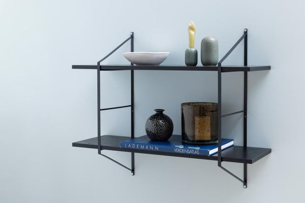 Actona Etajera suspendata din lemn de paulownia si metal, Belfast 2S Negru, l76xA25,5xH63 cm