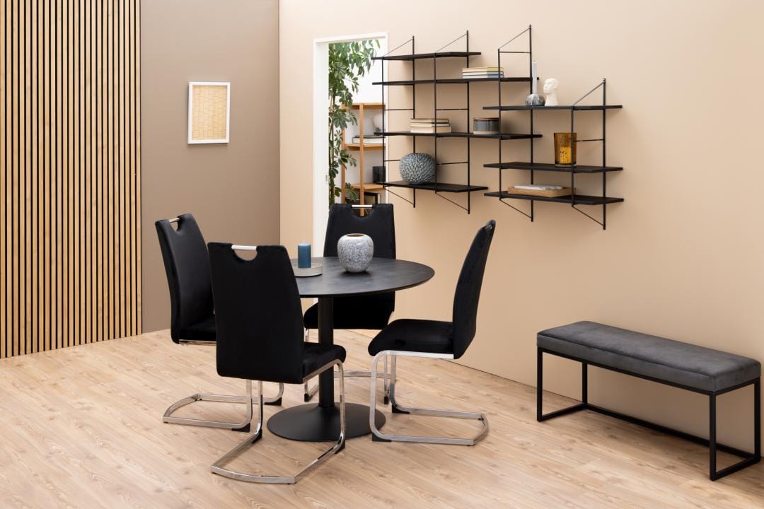 Actona Etajera suspendata din lemn de paulownia si metal, Belfast 7S Negru, l196xA25xH111 cm