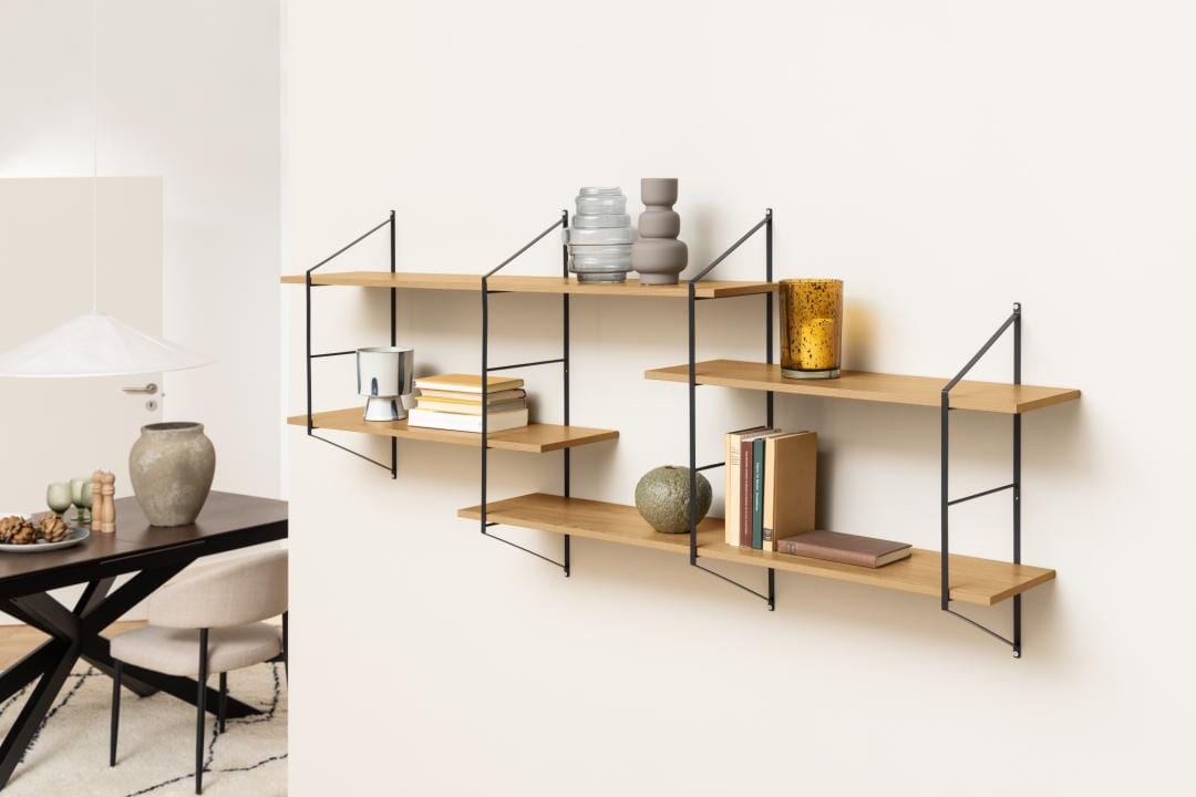 Actona Etajera suspendata din MDF si metal, Belfast 4S Natural / Negru, l191xA25,5xH79 cm