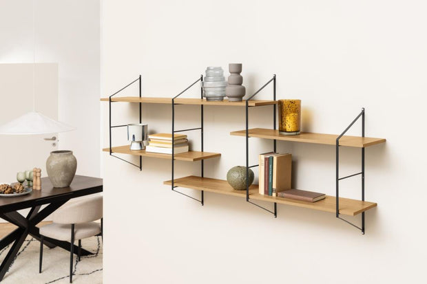 Actona Etajera suspendata din MDF si metal, Belfast 4S Natural / Negru, l191xA25,5xH79 cm