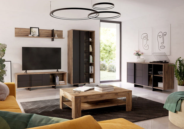 Forte Etajera suspendata din pal, Jokkaz Stejar Flagstaff / Negru, l160xA21,6xH39,4 cm