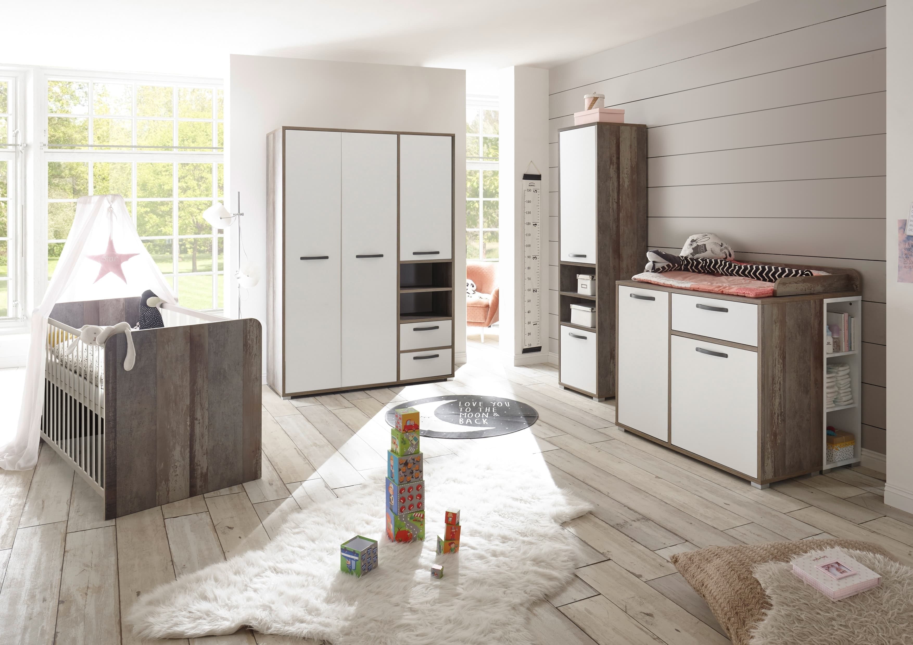 BFSummer Etajera suspendata din pal, pentru bebe Mona Baby Alb / Natur, l109xA20xH21 cm