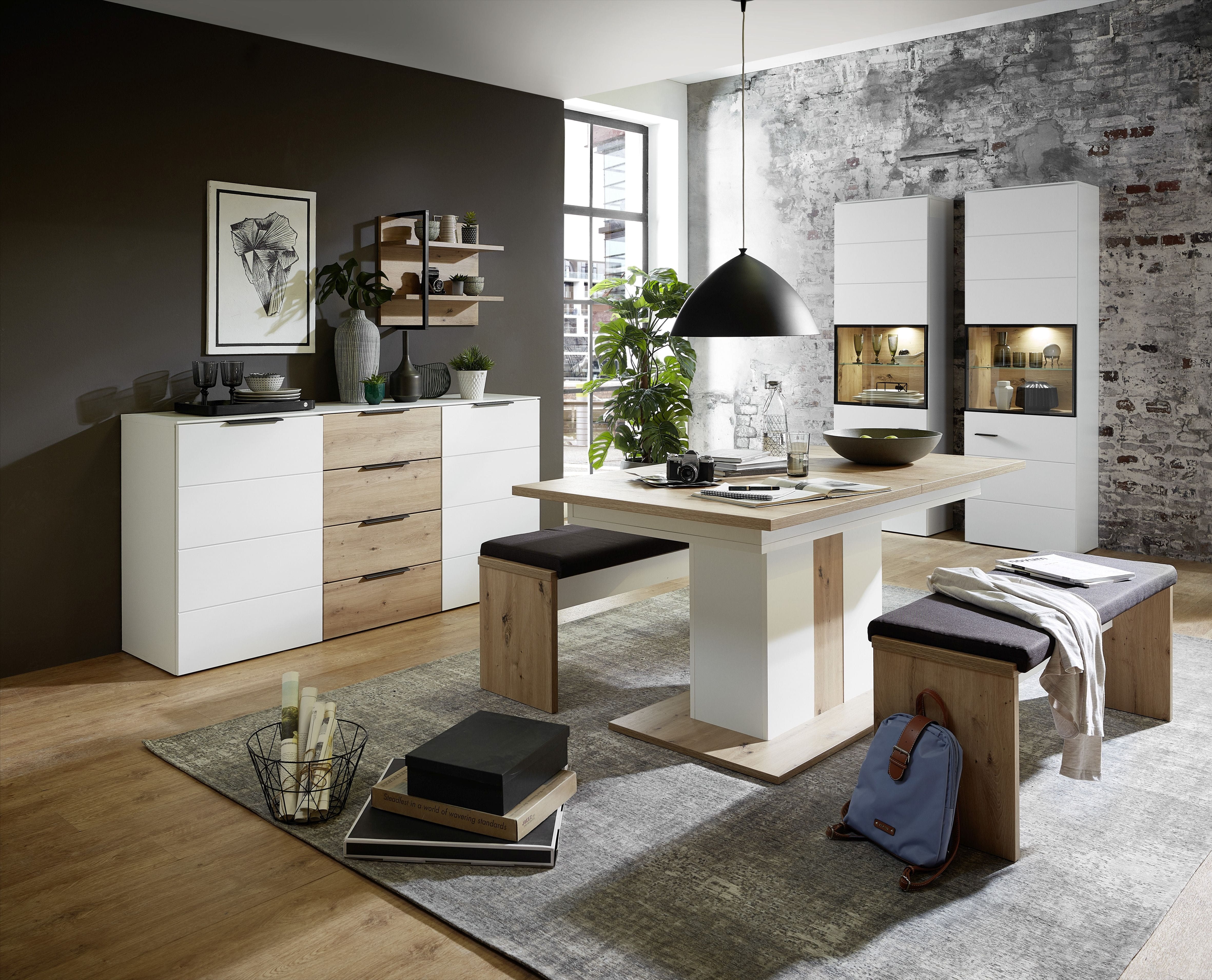 Etajera suspendata din pal si MDF Madeline Stejar / Negru, l60xA19xH50 cm (2)