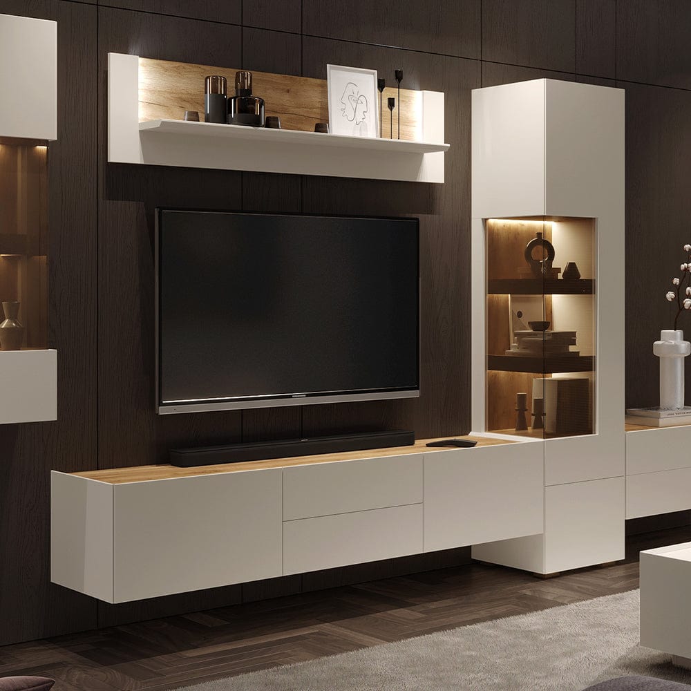 Etajera suspendata din pal si MDF, Sky Large VP140/S45 Crem / Stejar Tobacco, l140xA22xH37 cm (3)