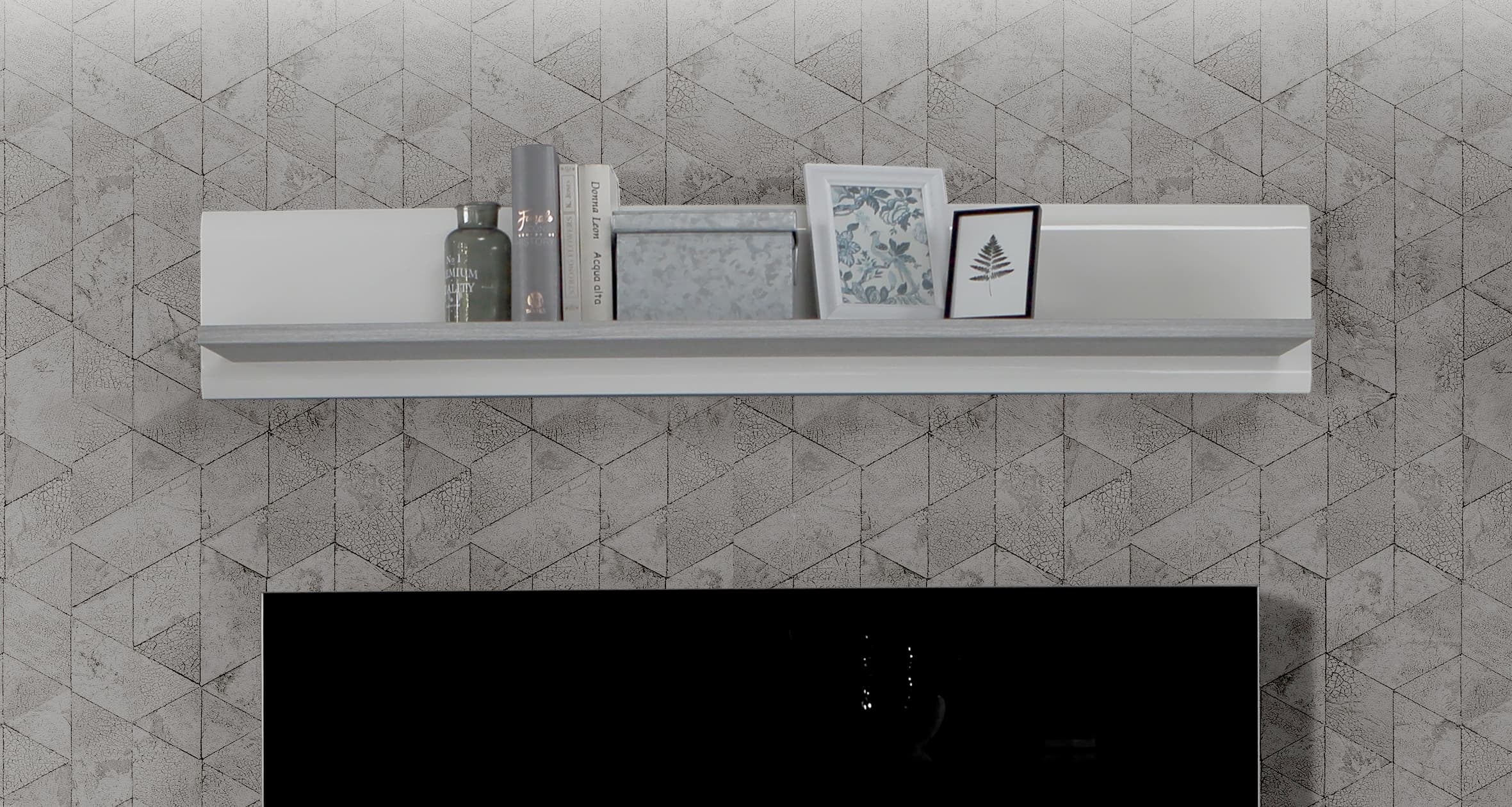 Forte Etajera suspendata din pal, Torrin Stejar Ice Grey / Alb, l140xA22,2xH24 cm