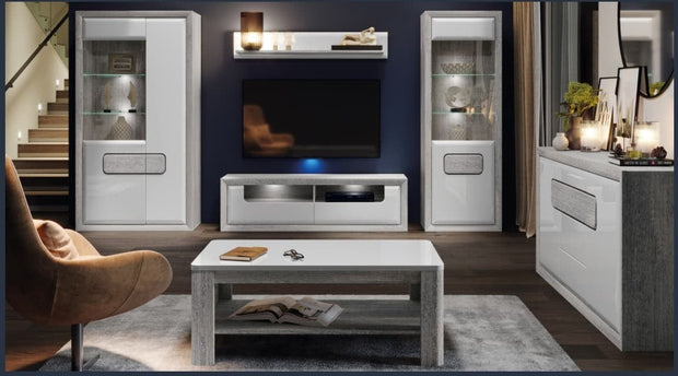 Forte Etajera suspendata din pal, Torrin Stejar Ice Grey / Alb, l140xA22,2xH24 cm