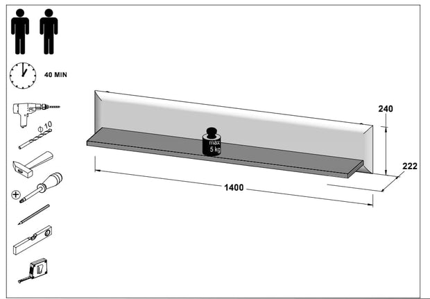 Forte Etajera suspendata din pal, Torrin Stejar Ice Grey / Alb, l140xA22,2xH24 cm