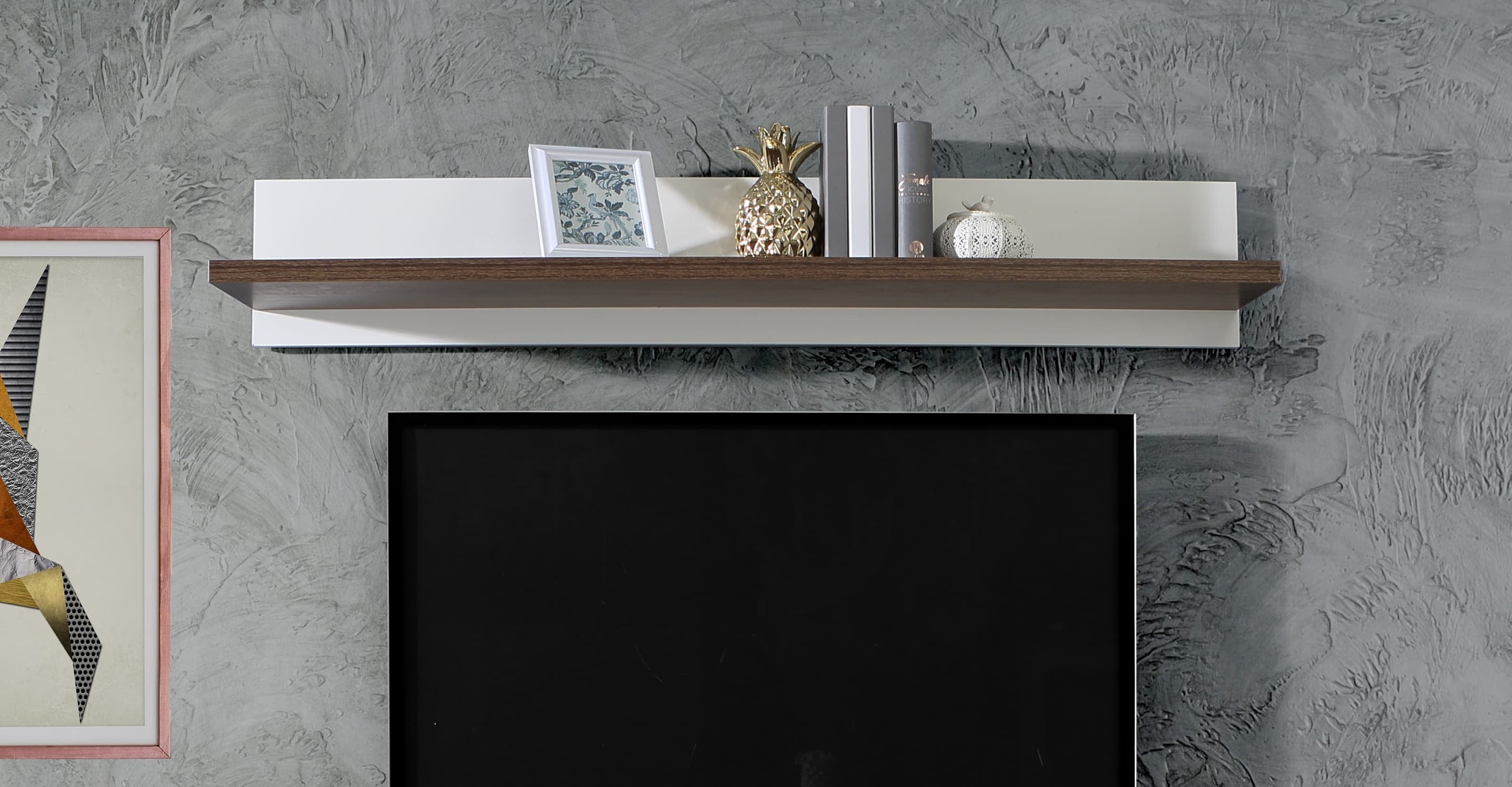 Forte Etajera suspendata din pal, Wafi Stejar / Alb, l155xA21,9xH25,6 cm