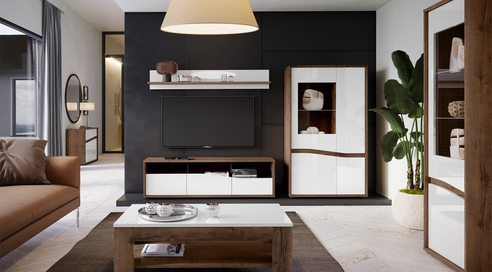 Forte Etajera suspendata din pal, Wafi Stejar / Alb, l155xA21,9xH25,6 cm