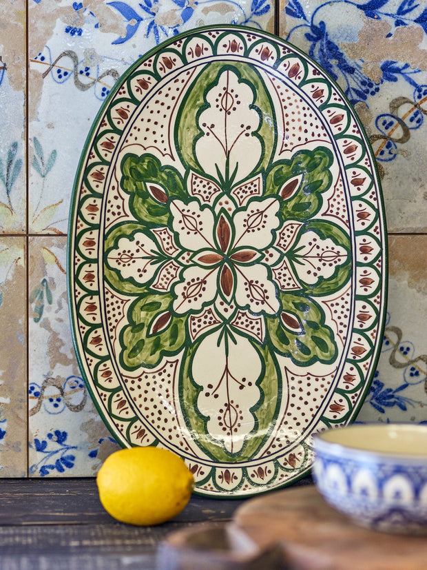 Bloomingville Farfurie din ceramica, Karlie Verde, L42xl28xH3 cm