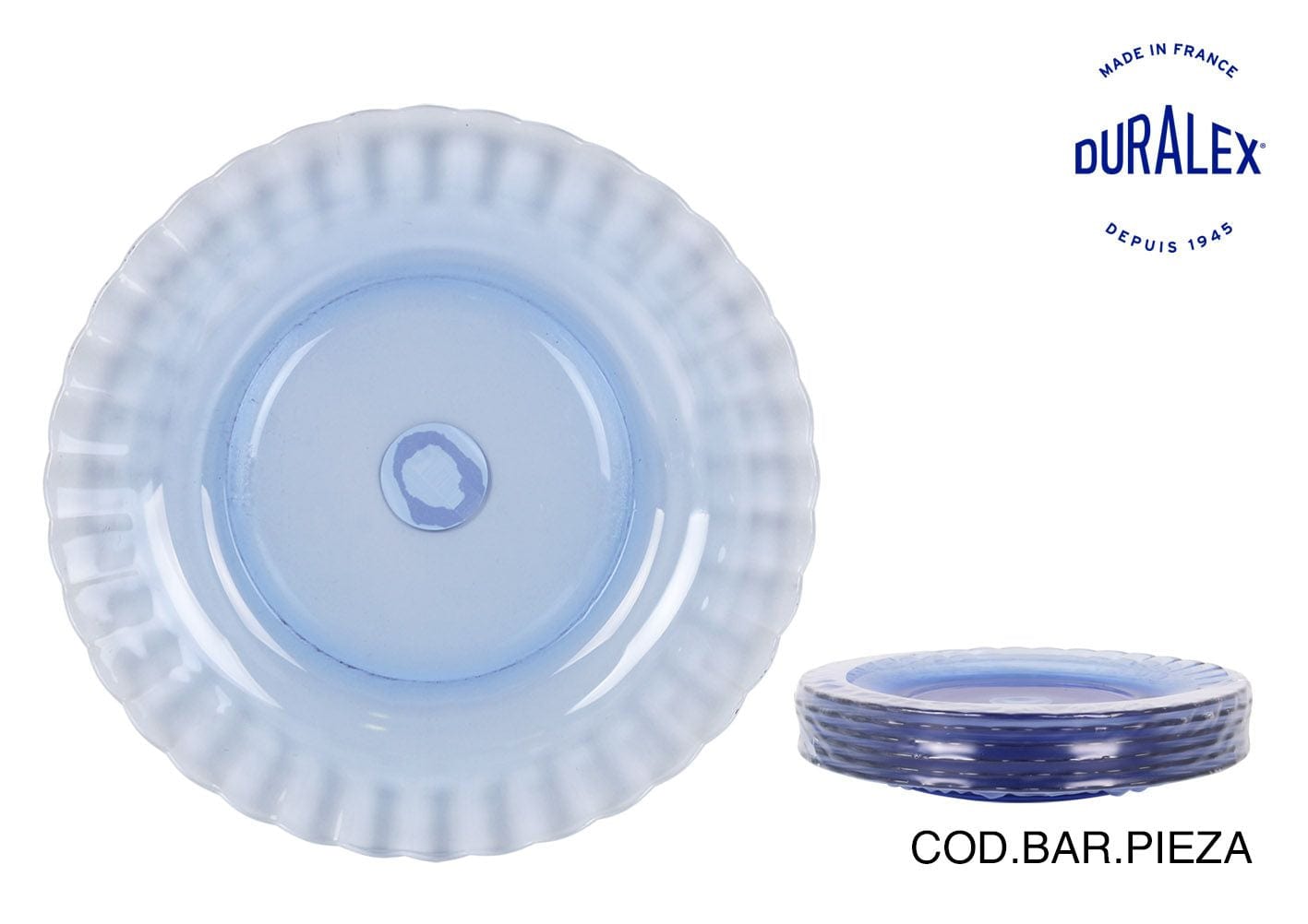 Inde Soler Hispania Farfurie pentru cina, din sticla, Picardie Albastru, Ø23xH3.5 cm