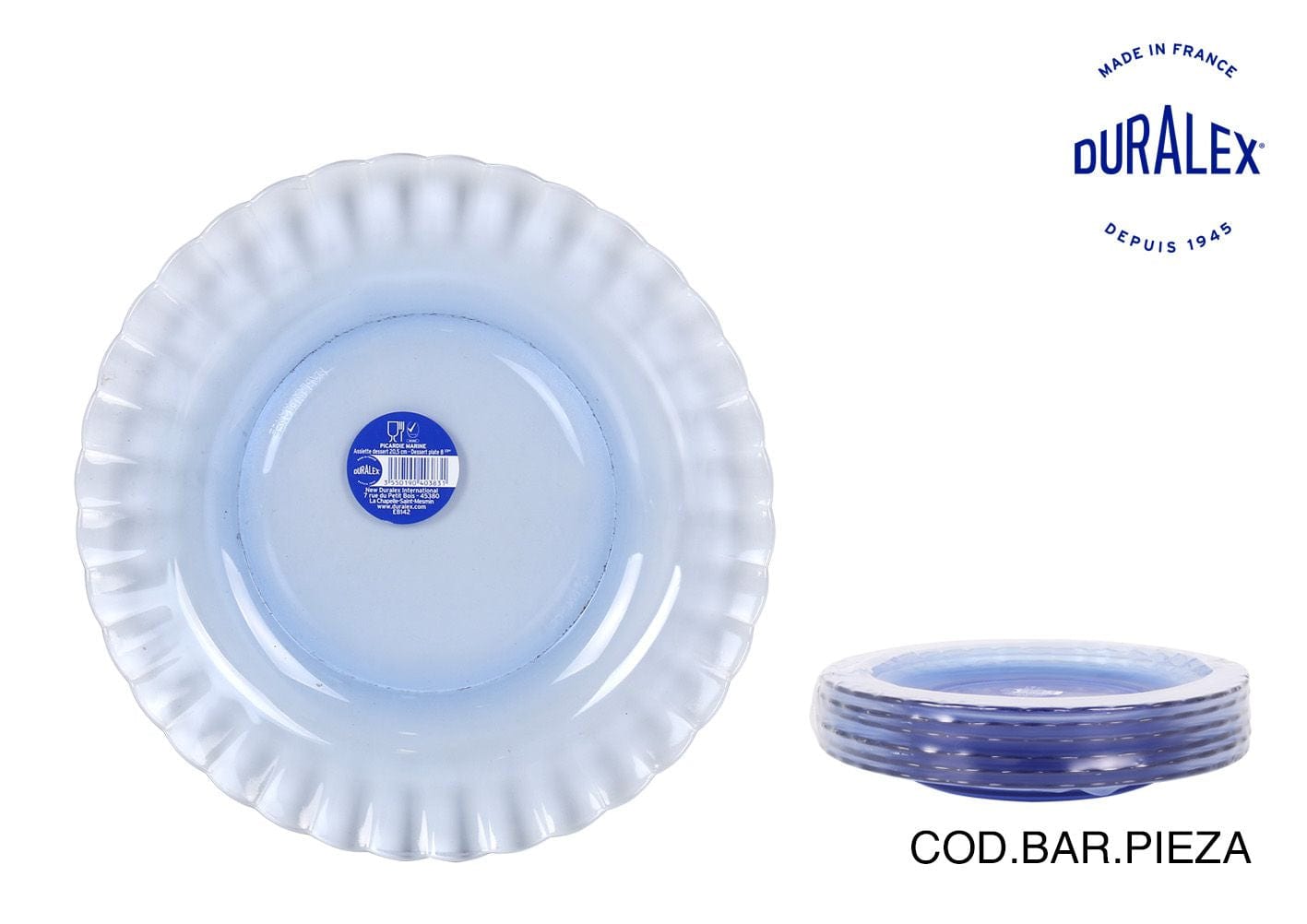 Inde Soler Hispania Farfurie pentru desert, din sticla, Picardie Albastru, Ø20.5xH1 cm