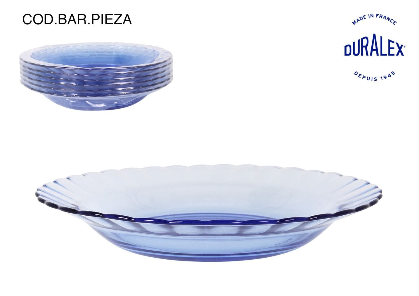 Inde Soler Hispania Farfurie pentru supa, din sticla, Picardie Albastru, Ø23xH3.5 cm