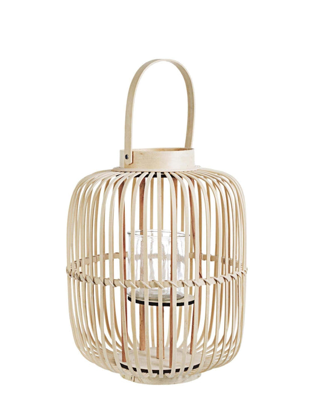 Felinar decorativ din bambus si sticla Merille Natural, Ø34xH42,5 cm