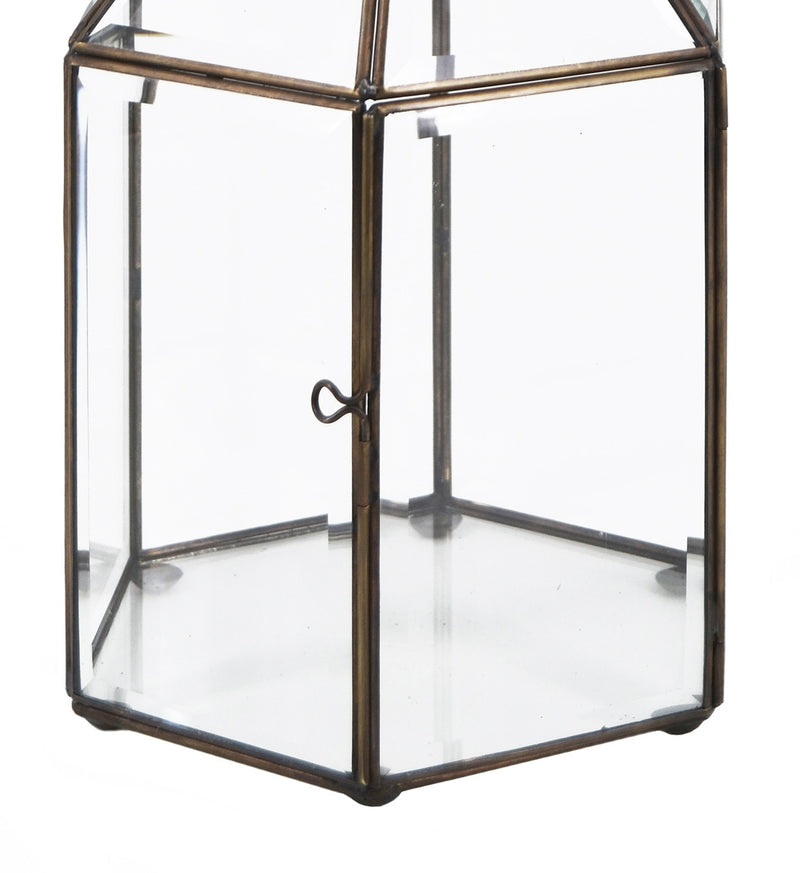 Felinar decorativ din sticla si metal, Hexagonal Bezel Small Transparent / Alama, L15xl13xH22 cm (2)