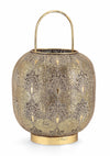 Felinar decorativ din sticla si metal, Larjam Round 1H Auriu Antichizat, Ø27,5xH43 cm