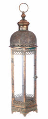 Felinar decorativ din sticla si metal, Sale Auriu Antichizat, Ø23xH78 cm