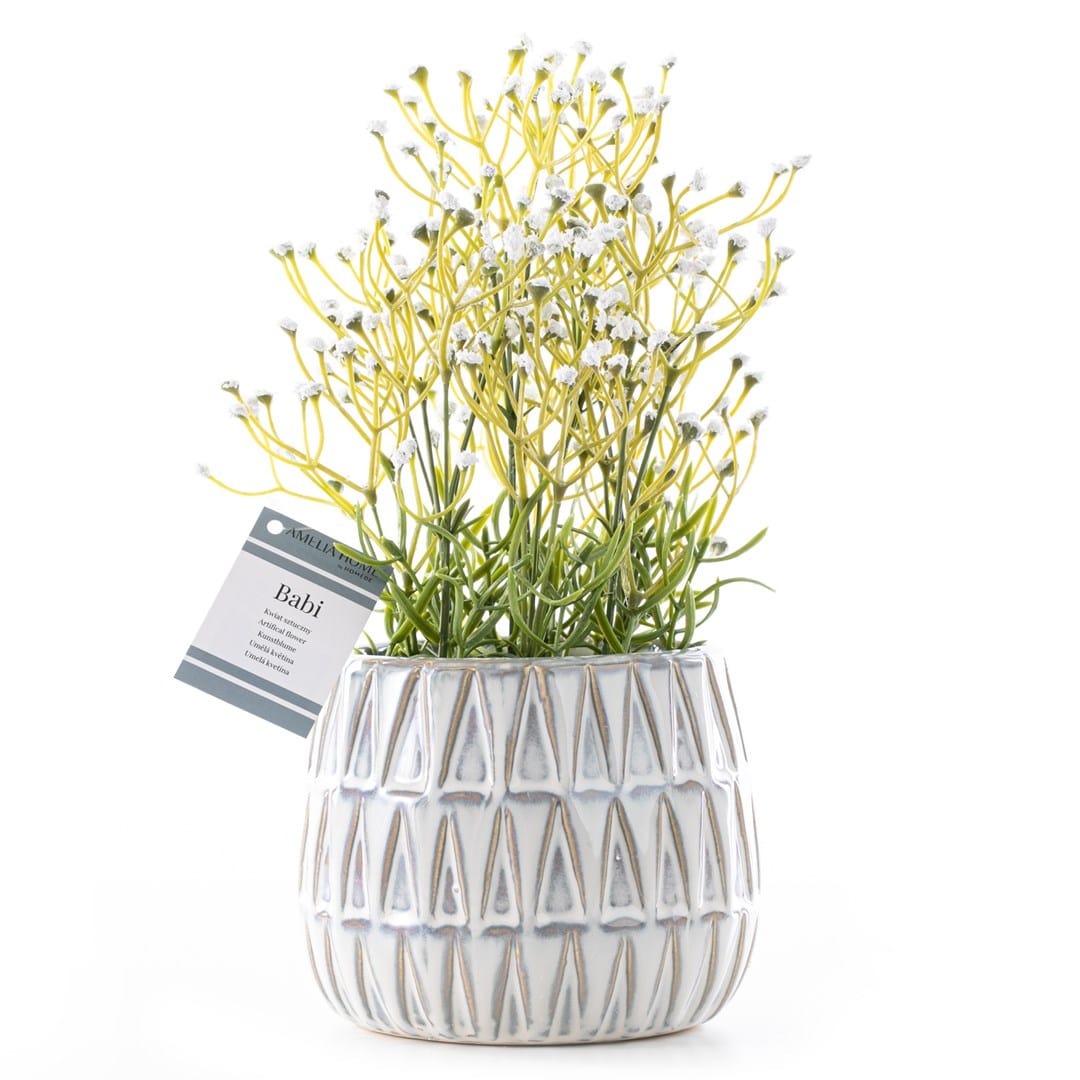 Decoking Floare artificiala in ghiveci, Babi Alb / Verde, H27 cm