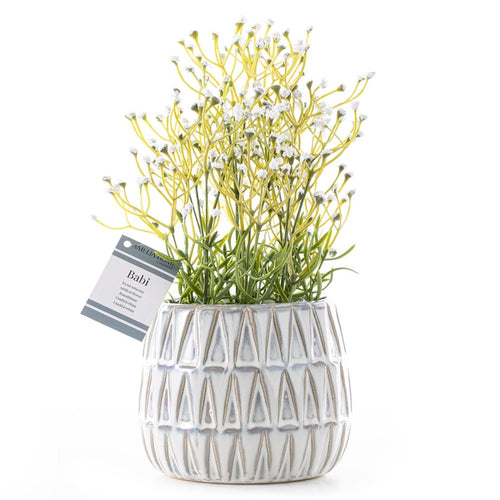 Decoking Floare artificiala in ghiveci, Babi Alb / Verde, H27 cm