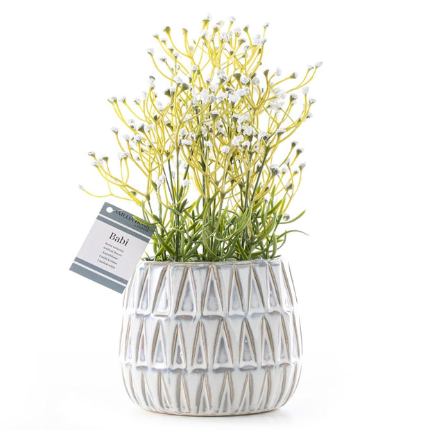 Decoking Floare artificiala in ghiveci, Babi Alb / Verde, H27 cm