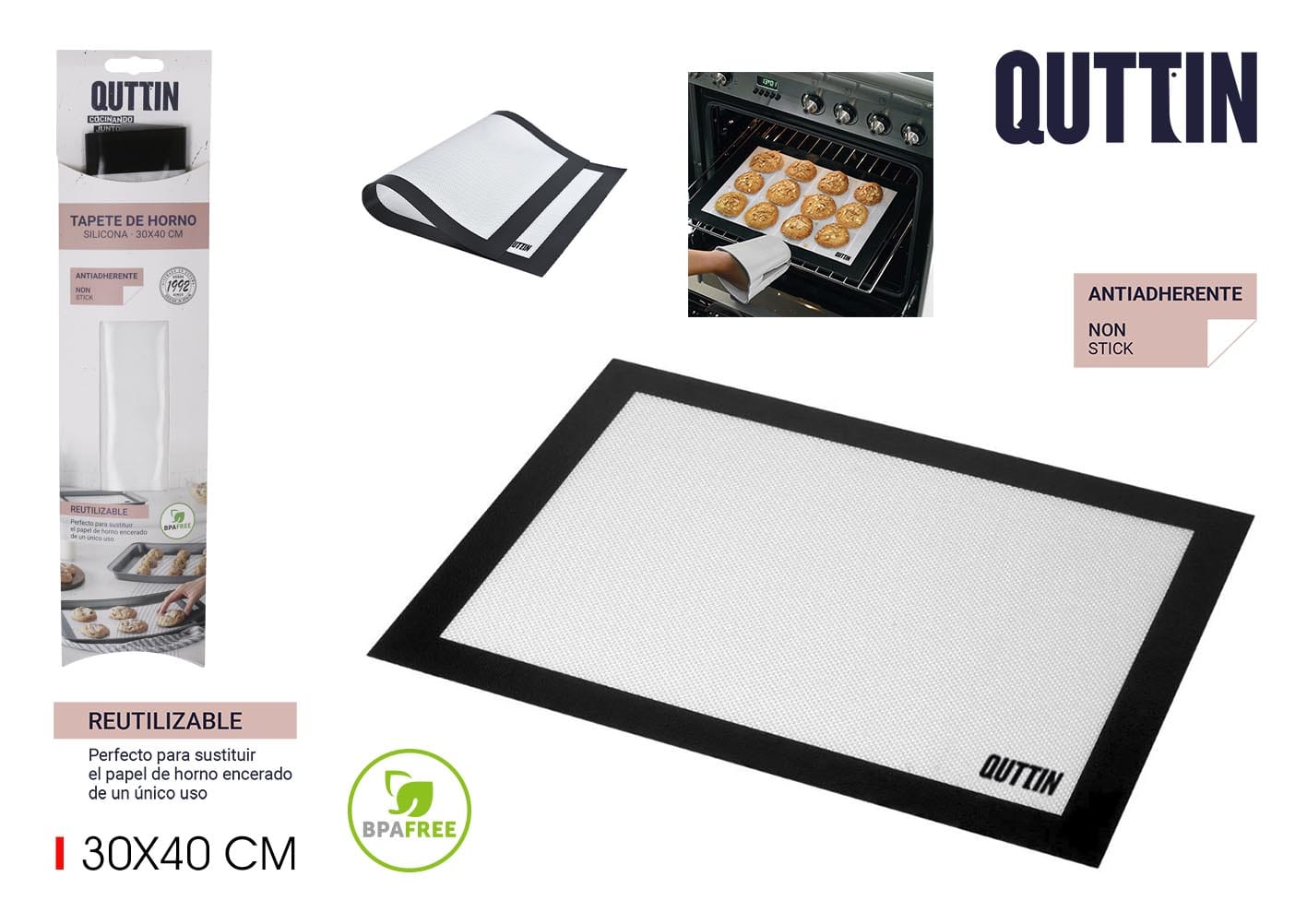 Inde Soler Hispania Foaie pentru cuptor, din silicon silicon, Quttin Gri / Negru, L40xl30 cm