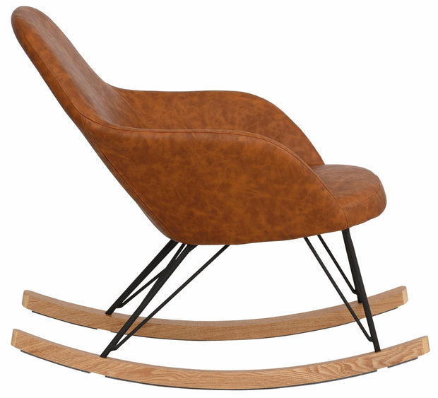 Dorel Home Fotoliu balansoar tapitat cu piele ecologica, Tampa Maro / Stejar, l102xA66xH109 cm