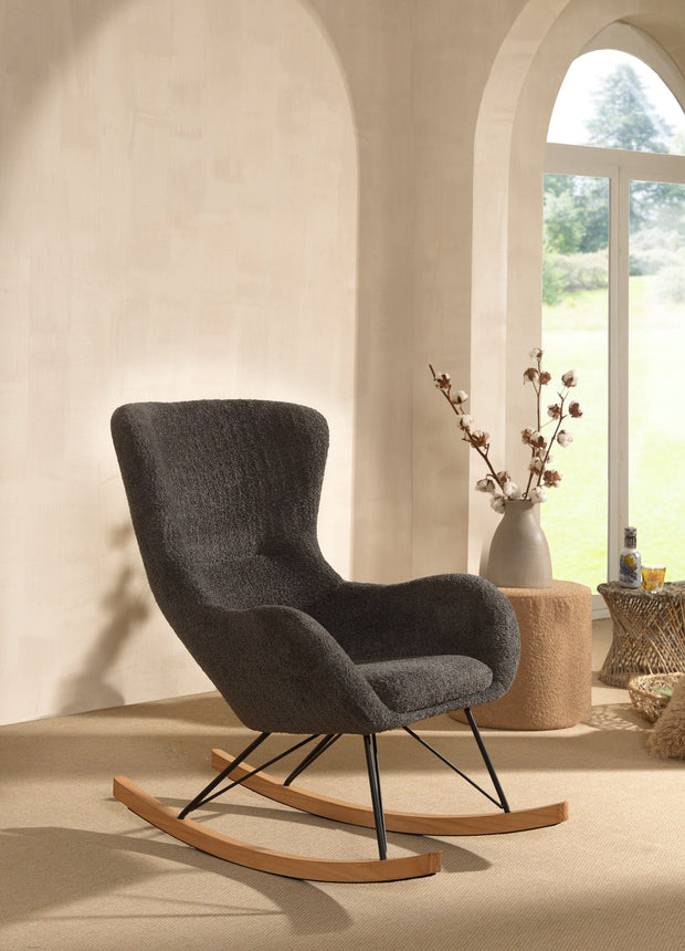 Fotoliu balansoar tapitat cu stofa boucle, Rocky Gri / Natural, l76xA96xH101 cm (1)