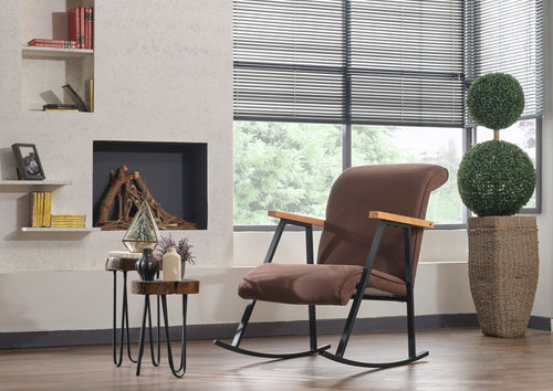 Fotoliu balansoar tapitat cu stofa si picioare metalice, Yoka Maro, l86xA71xH100 cm