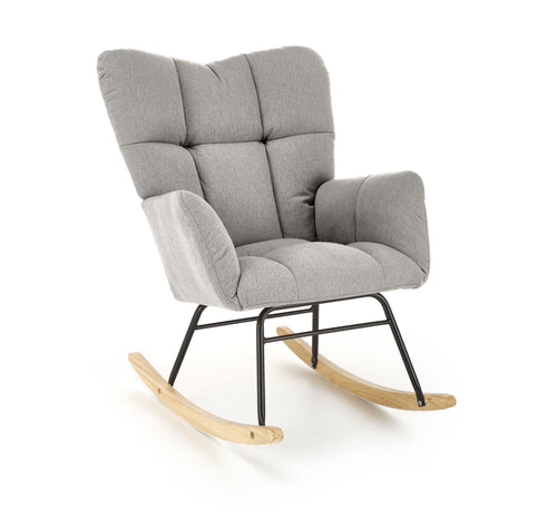Fotoliu balansoar tapitat cu stofa, Vasco Gri / Natural, l70xA97xH94 cm