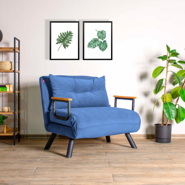 Asir Albastru Fotoliu extensibil tapitat cu stofa si picioare metalice, Sando Color Velvet, l60xA78xH78 cm