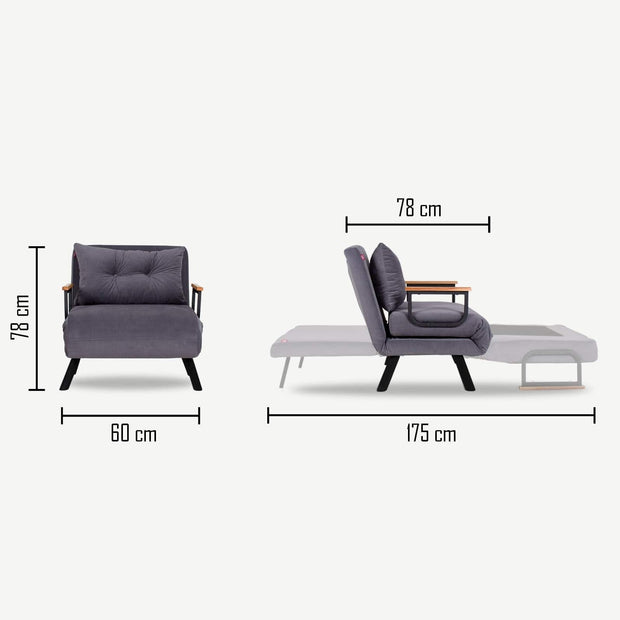 Asir Fotoliu extensibil tapitat cu stofa si picioare metalice, Sando Color Velvet, l60xA78xH78 cm